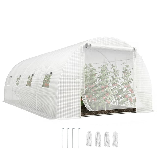 Outsunny Walk-in Tunnel Greenhouse Plant Hot House with Support Rods, White