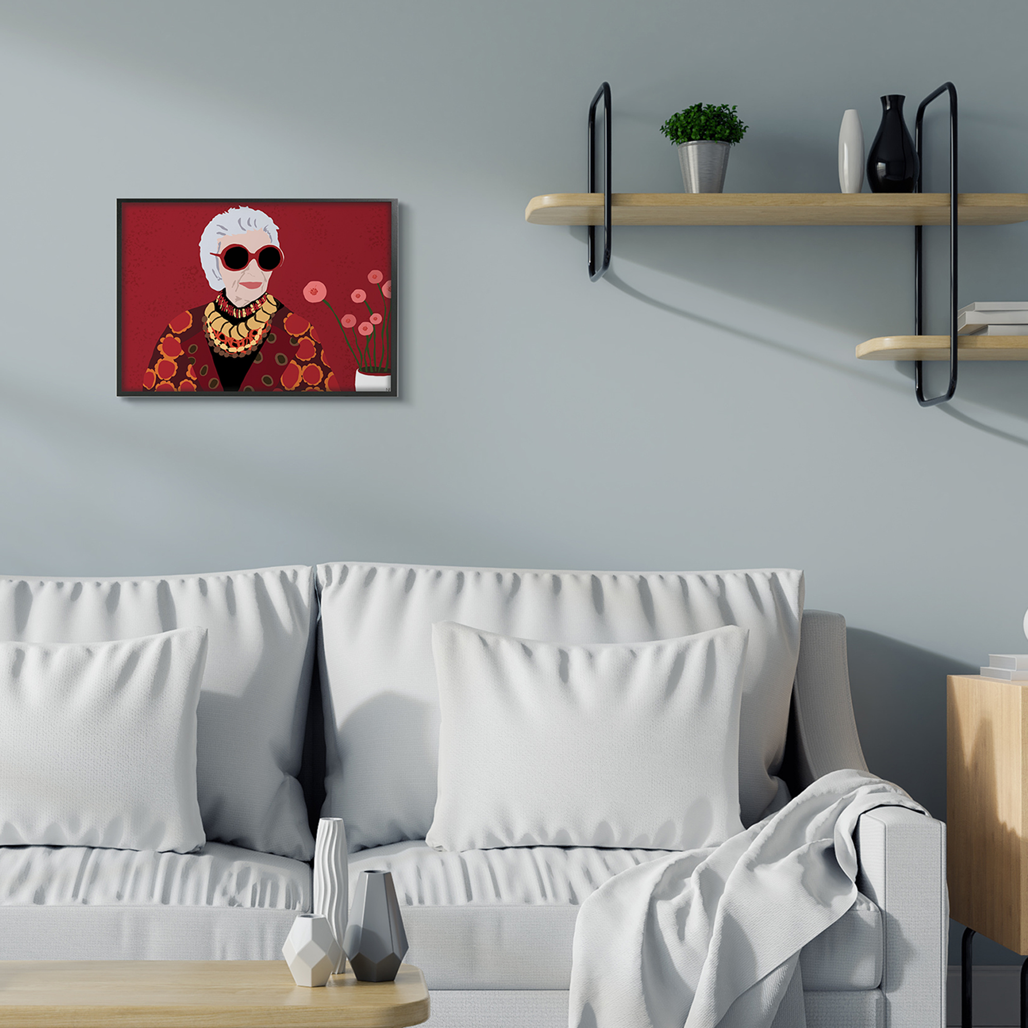 Stupell Industries Apfel Fashion Icon Glamourous Red Portrait Beauty & Fashion Painting Black Framed Art Print Wall Art, 16 x 20
