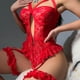 thumbnail image 2 of Lencería sexy de una pieza de tres puntos sin espalda con encaje bordado para mujer, 2 of 5