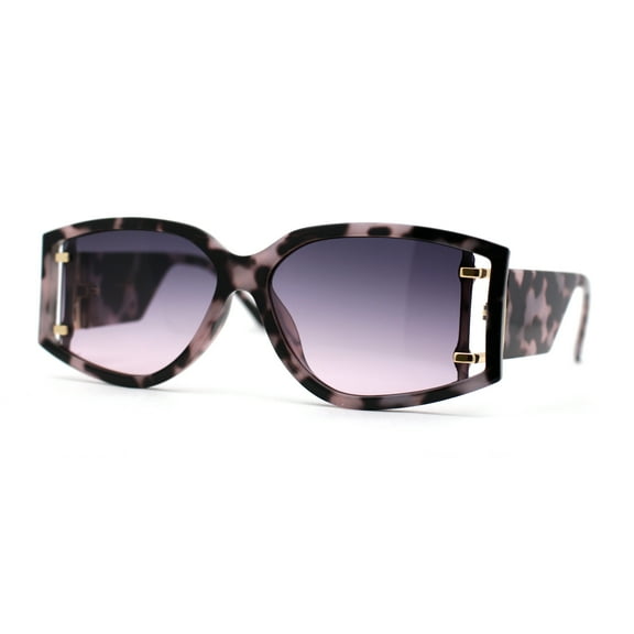 Womens Square Plastic Rectangular Retro Mod Sunglasses Purple Tortoise Purple