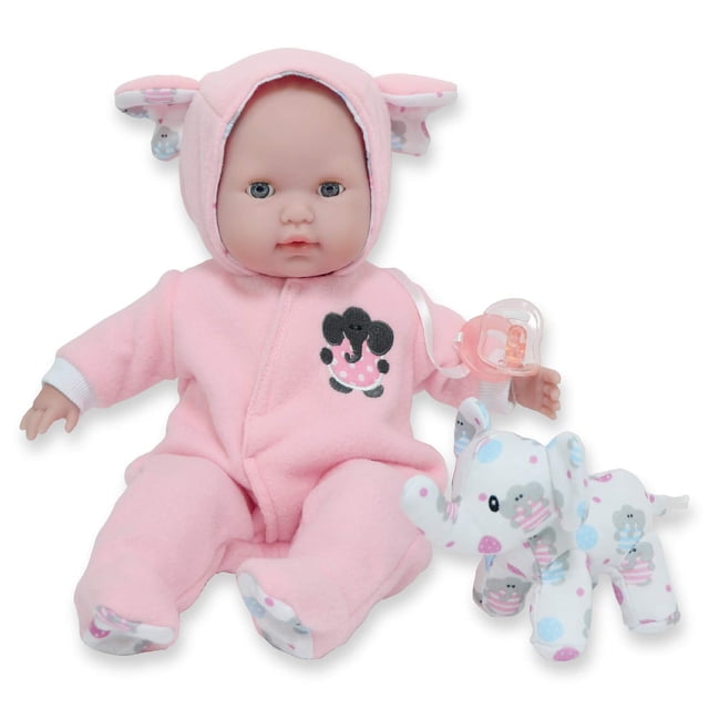 JC Toys 15 Realistic Soft Body Baby Doll with Open/Close Eyes Berenguer Boutique | Elephant Hooded Onesie Theme | Pink | Ages 2+