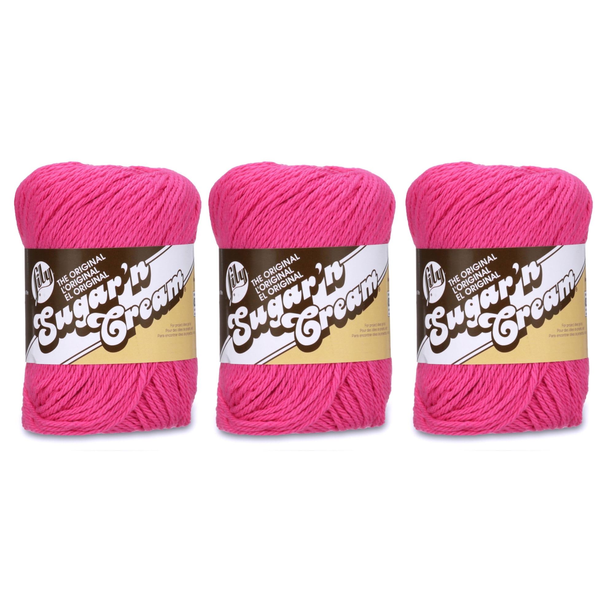 3 Skeins Lily Sugar'N Cream The Original Yarn, Gauge 4 Medium, Hot Pink