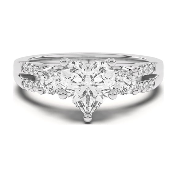 Ammo Jewel 2.2 Ct Heart Cut Diamond Engagement Hidden Halo Ring - 14K White Gold Plated Three-Stone Split Pave Band - Lab-Created Simulated Diamond Ring - Perfect for Proposal