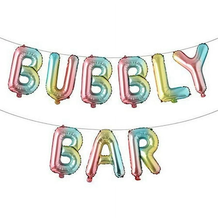 16inch Bubbly BAR Letter Foil Balloons,Bar Party Banner, Bridal Shower Engagement Bachelorette Champagne Brunch Wedding Graduation Fiesta Party Supplies Decorations (Bubbly Bar Rainbow)