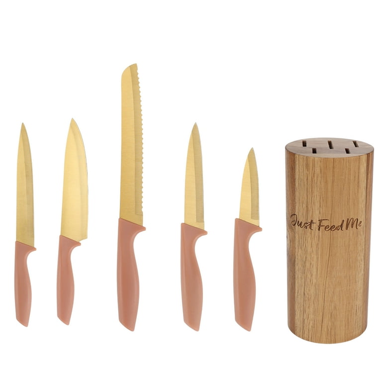 Wood Copper Knife Block Set