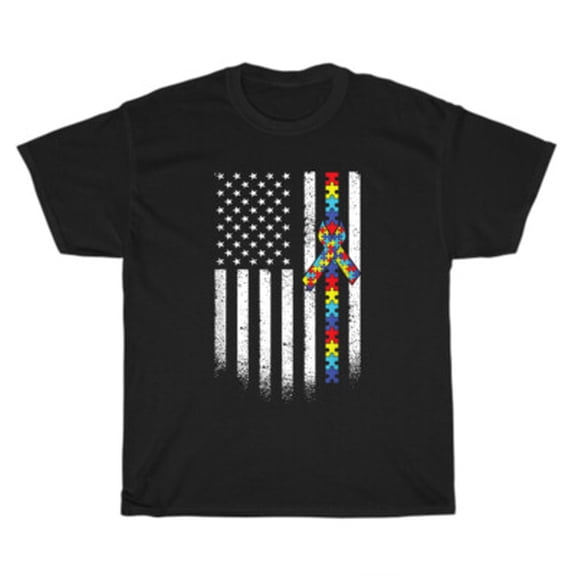 Velto Autism American US Flag Puzzle Ribbon Autism Awareness Month T-Shirt Unisex Gift All Size S-5XL
