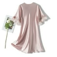 thumbnail image 5 of Defitshape Women's Lace Sleeping Night Shirts Summer Sleepwear Short Pajama Sleep Shirt Silk Nightgown Satin Night Gown Dresses Soft Lace Short Sleeve V Neck Nightshirt Pink Medium, 5 of 5