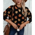 thumbnail image 5 of SWSMCLT Women's Soft Knit Sweater Maple Long Sleeve Pullover Sweaters Leaf Printed Winter Top Crewneck Fashion Warm Spring Loose Short Black Medium, 5 of 5