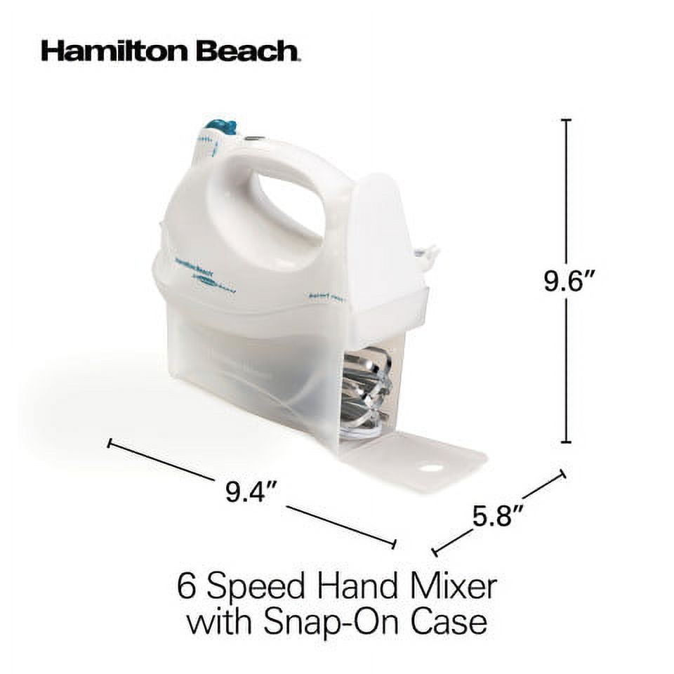 Hamilton Beach 6 Speed Hand Mixer with Snap-On Case, 3 Attachments, QuickBurst, White, 62695V