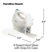 Hamilton Beach 6 Speed Hand Mixer with Snap-On Case, 3 Attachments, QuickBurst, White