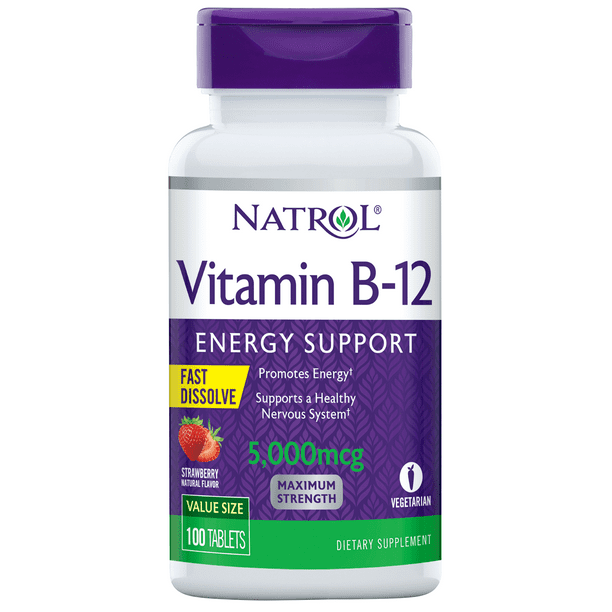 Natrol Vitamin B12 Fast Dissolve Tablets, Energy Support, 5,000mcg, 100