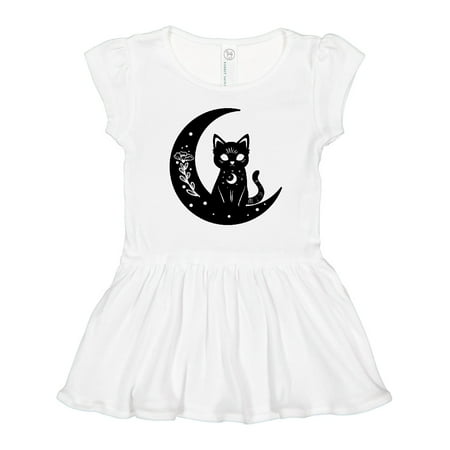 

Inktastic Cat on Crescent Moon with Leaves and Stars Gift Toddler Girl Dress