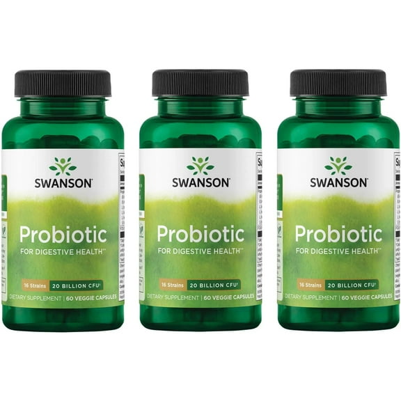 Swanson Probiotic for Digestive Health 20 Billion Cfu 60 Veg Caps 3 Pack