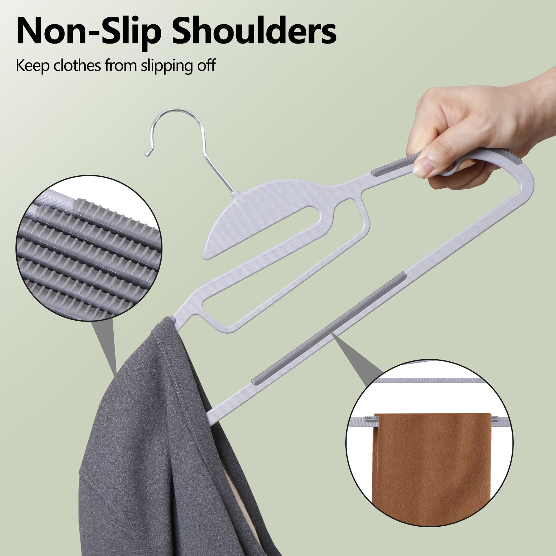 HomGarden 50 Pack Plastic Hangers Non-Slip Adult Clothes Hanger S-Shaped 360° Swivel Gray