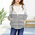 thumbnail image 4 of Jinhomg Girls Zip Up Hoodies Stylish Striped Jacket Kids Zipper Hooded Sweatshirt Preppy Top with Pockets White 140, 4 of 9