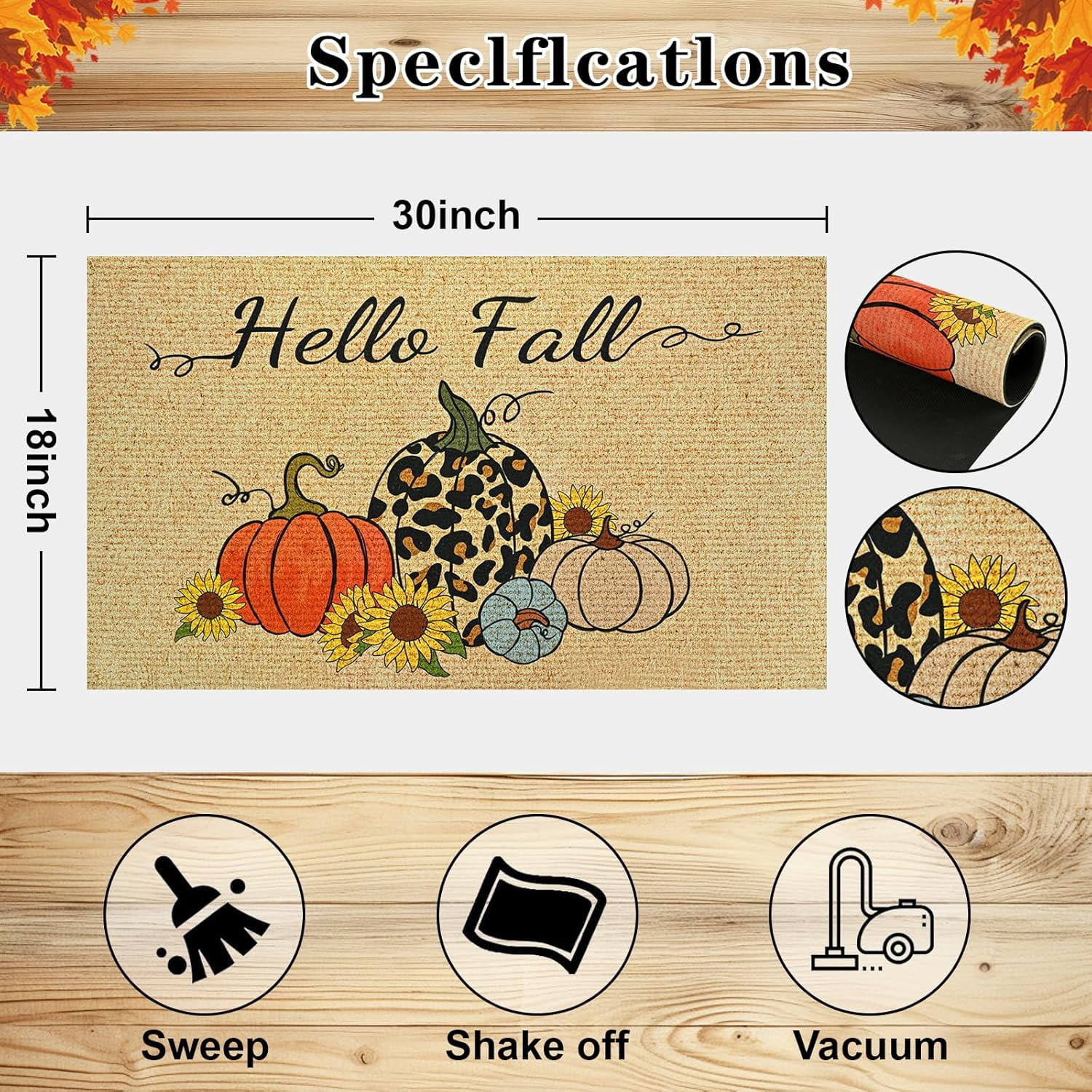 BLEUM CADE Thanksgiving Welcome Mats,Pumpkin Non Slip Outdoor Door Mats,Low Profile Entrance Fall Doormats for Outside Patio,18 x 30 inches