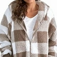 thumbnail image 2 of MORTTIC Women's Plaid Hooded Zip-Up Jacket Long Sleeve Loose Fit Coat with Pockets Winter Warm Wear Khaki，M, 2 of 9