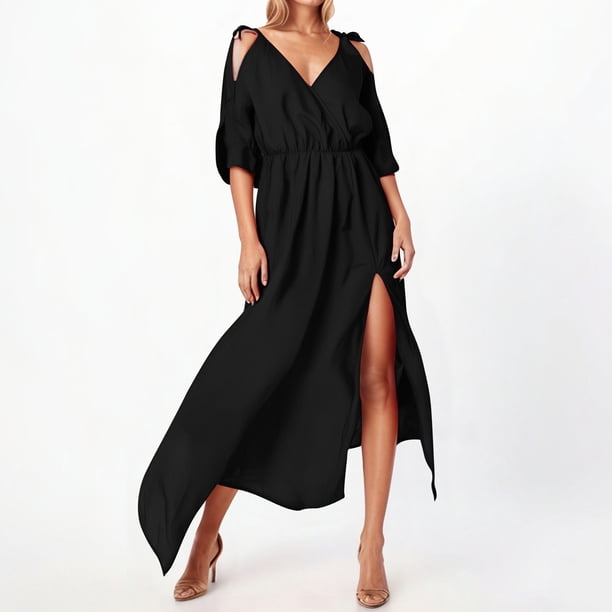 WILLBEST Vestido Lino - Vestido Informal De Verano Para Mujer, Cómodo, Fluido, Para Uso Diario, Color Puro, Estilo De Collar Versátil, Tejido Ligero Y Transpirable.