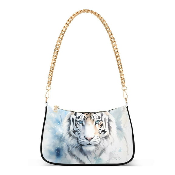 White and TigerWomen Small Shoulder Bag Crossbody Tote Hobo Bags Purse Clutch Handbags with Chain Strap for Women