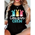thumbnail image 3 of Family Joy] Women's Easter "Cousin Crew" Bunny Graphic T-Shirt - Casual Black Polyester Blend, ShortCamisetas de verano para mujer, manga corta, cuello redondo, casual, lindo, con gráficos, camisetas, 3 of 6