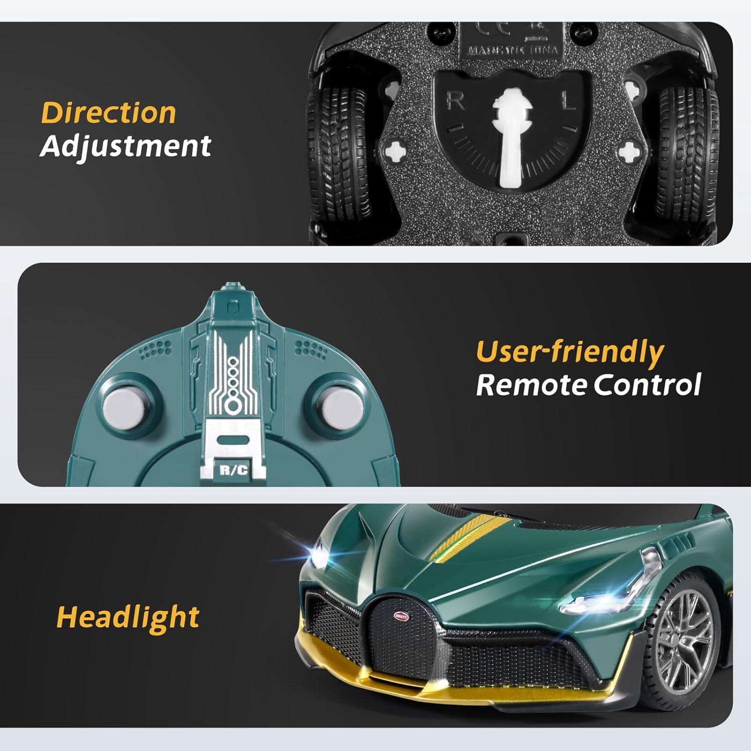 Miebely 1/24 Scale Fast RC Race Car, Bugatti Divo Model, Birthday Gift for Kids