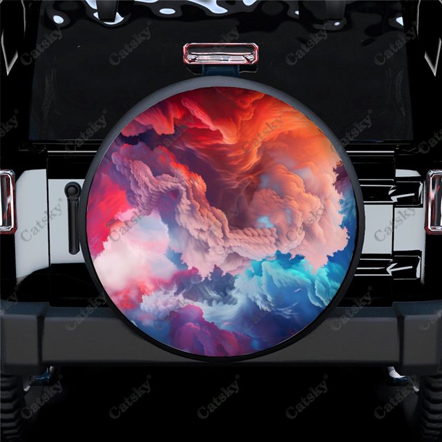 Colorful Abstract Cloudlike Polyester Universal Spare Wheel Tire Cover Custom Tire-Covers for Trailer RV SUV Truck Camper
