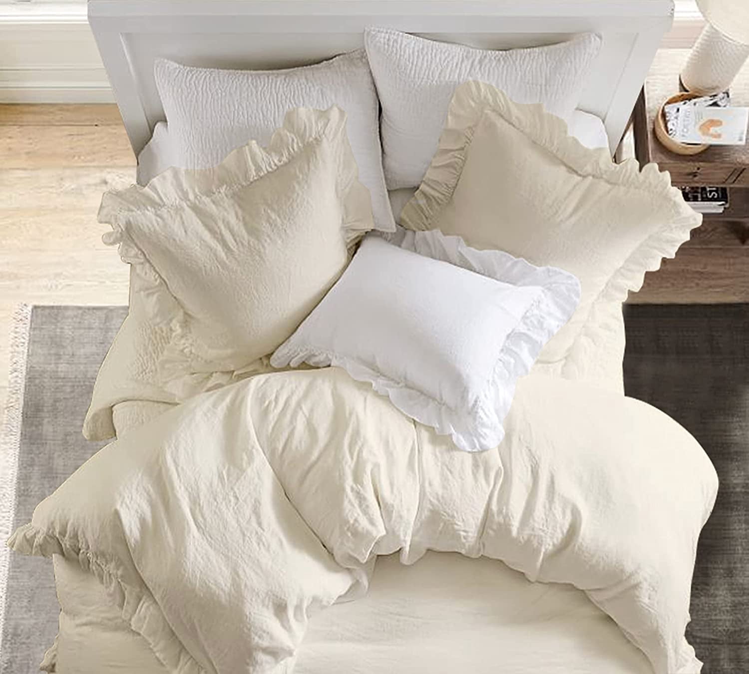 Delara Organic Cotton Duvet Set, 300 Thread Count, GOTS Certified, 3-Piece Ruffled Duvet cover with 2 Shams