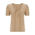 thumbnail image 6 of MIXUE Womens Summer Tops Solid Color V Neck Short Sleeve Boho Tunics Tee Shirts Activewear,Brown,XL, 6 of 7