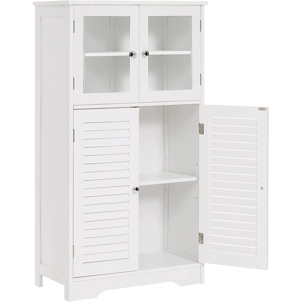 LJ&w Bathroom Storage with 2 Glass Doors & 2 Shutter