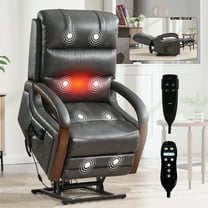 Newest Power Dark Grey Leatheraire Lift Recliner Chair Dual Motor Infinite Position Up to 350 LBS with Solid Wood Armrests, Heat Massage , Heavy Duty Motion Mechanism