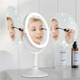 thumbnail image 3 of Espejo de maquillaje plegable ovalado con luz LED y tres caras, ideal para el tocador o escritorio, color blanco, material ABS, sin baterías incluidas., 3 of 6