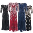 thumbnail image 2 of Vestidos vintage de dama de honor con cuentas de malla y lentejuelas, vestidos de noche, vestidos largos de boda, 2 of 5