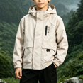 thumbnail image 4 of FAVIPT Boys Waterproof Coat Long Sleeve Zip Up Windproof Hooded Jackets Lightweight Outdoor Coats with Zipper Pockets Beige,7-8 Years, 4 of 9