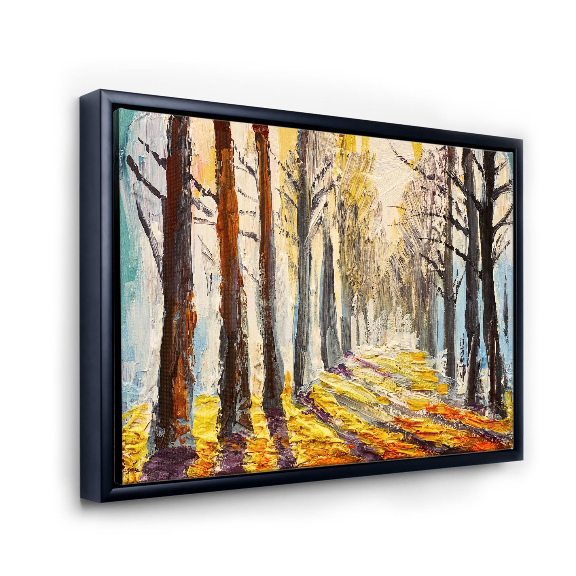Designart 'Morning Glow Through The Autumn Trees' Lake House Framed Canvas Wall Art Print