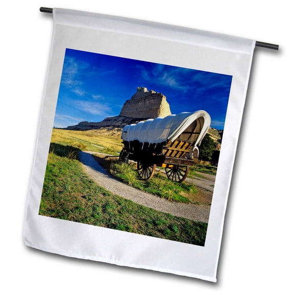 3dRose, Conestoga wagon, Scottsbluff NM, Nebraska - US28 CHA0082 - Chuck Haney, 12 x 18 inch Garden Flag