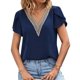 thumbnail image 1 of Camiseta de verano para mujer con escote en V y mangas de pétalos de encaje, corte holgado, azul violáceo XXL, 1 of 8