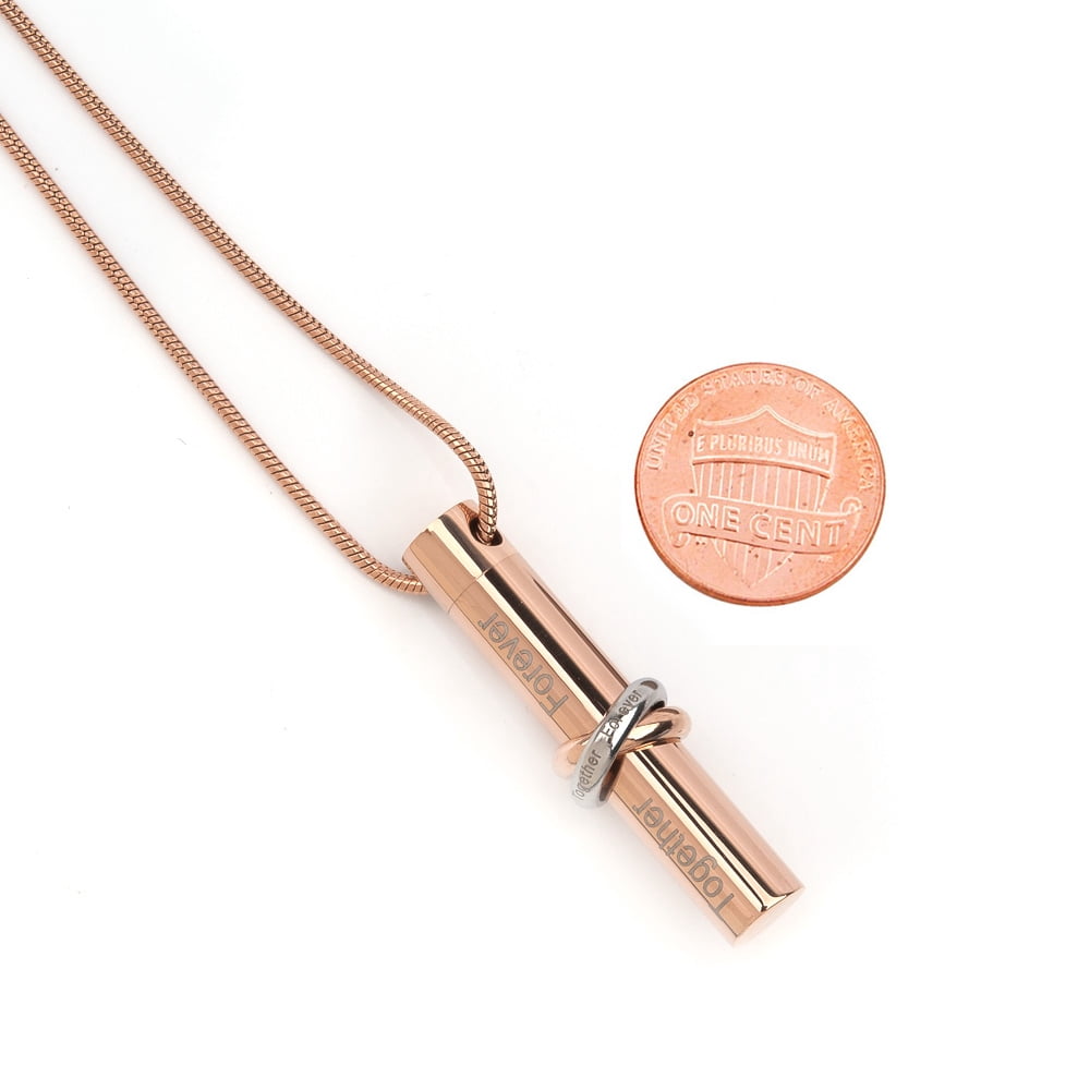 Anavia Rose Gold Together Forever Ring Cylinder Ashes Container Cremation Jewelry for Ashes Memorial Necklace