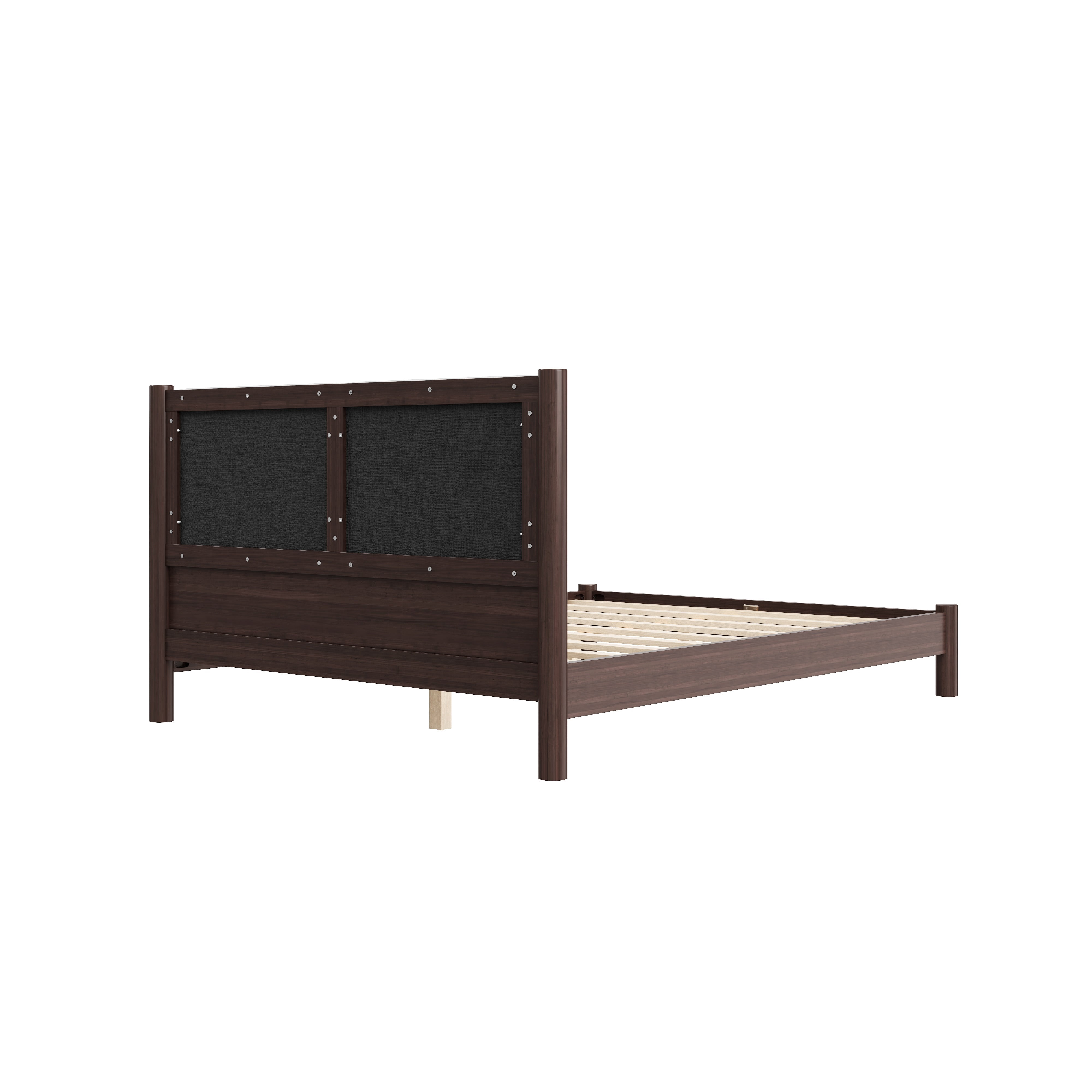 Euroco Wood Queen Size Platform Bed with PU Leather Headboard, No Box Spring Needed, Espresso