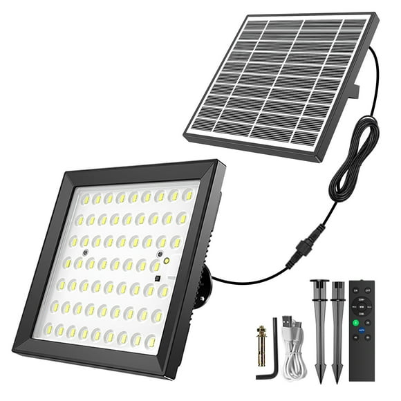 Neoglint Lampe Murale à Énergie Solaire Lampe de Pelouse Intérieur Extérieur Lumières Murales Solaires 124 DEL avec Télécommande IP66 Étanche pour Remise Garage Grange Balcon Gazebo Véranda Patio, 1 Paquet