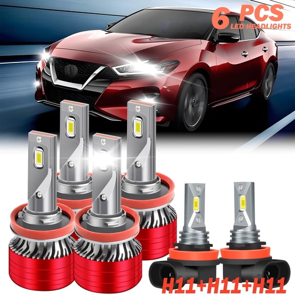 Fit for 2016- 2018 Nissan Maxima LED headlight bulbs H11 H9 H8 High/Low Beam+ Fog lights,800% Brighter than halogen,16000LM 120W 6000K,6PCS