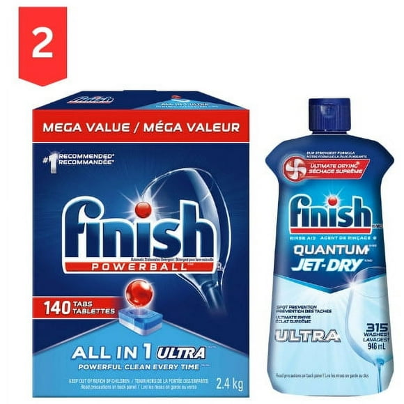 Finish Détergent pour Lave-Vaisselle Powerball, 2,4 kg avec Agent de Rinçage Ultra Finish