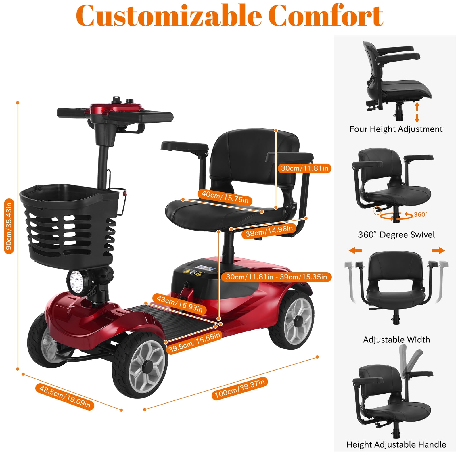 4 Wheel Mobility Scooter for Seniors&Adults,15 Miles Foldable Electric Mobility Scooter,350W Powered Electric Wheelchair Device for Adults 300 lbs,LED Lights,Basket,Compact Mobile for Travel