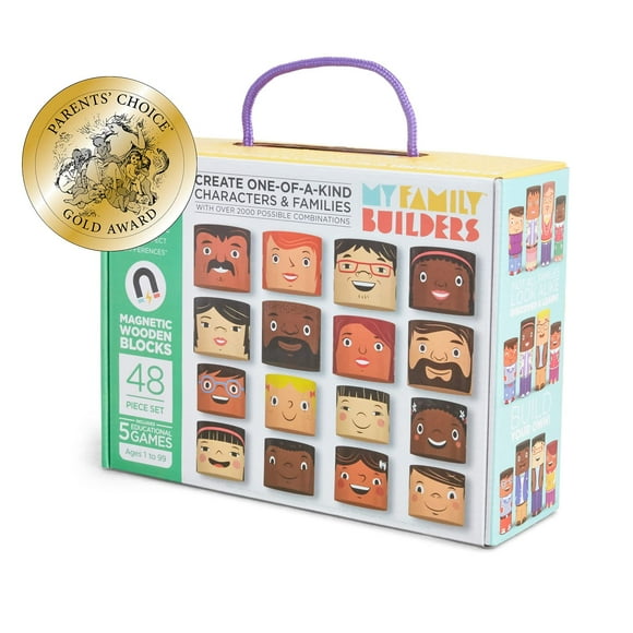 My Family Builders - 48-Piece Multiracial Family Play Set for Creating Multiracial Pretend Play Families - Magnetic Wooden Diversity Building Blocks - Promote Cultural Inclusion and Self-Esteem