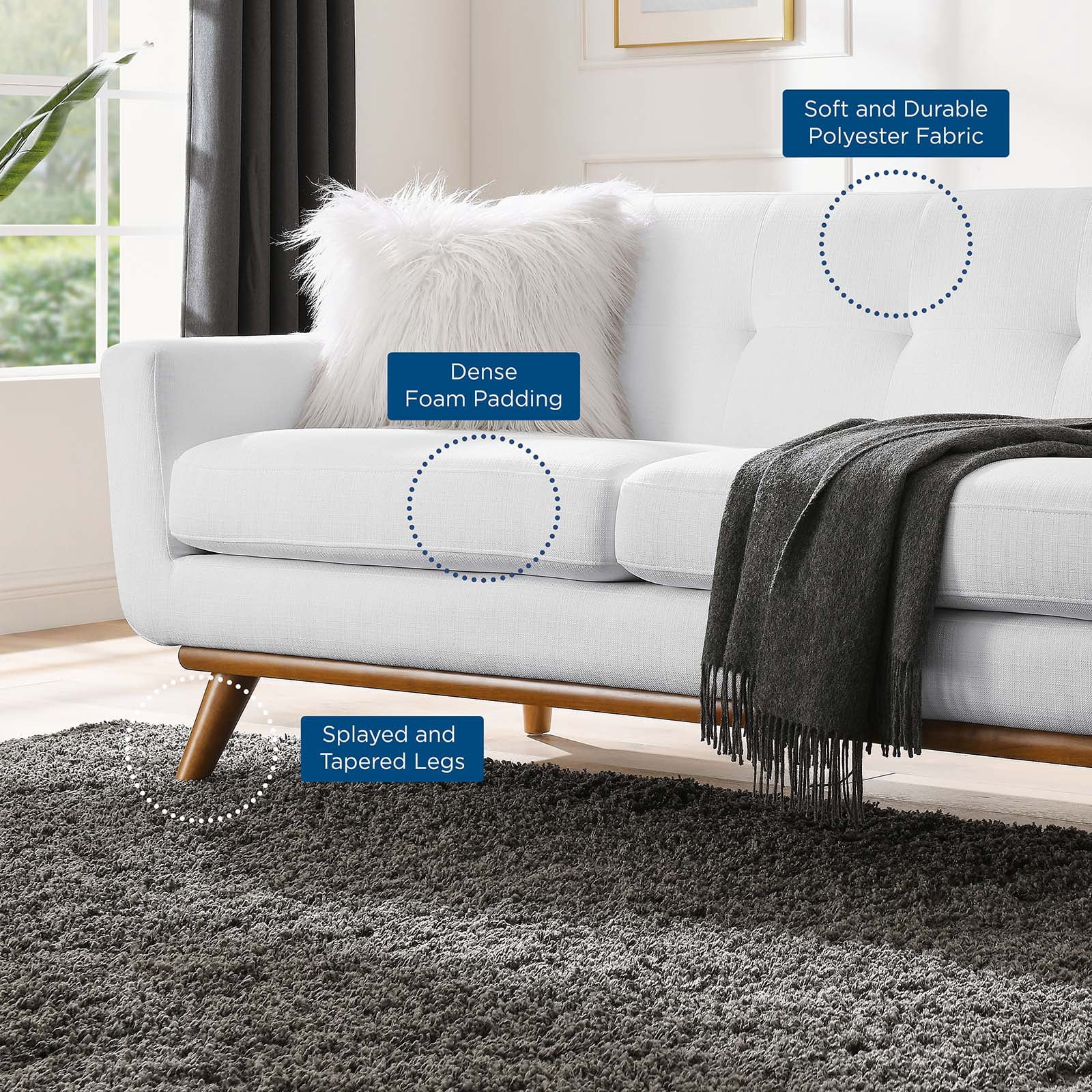 Modway Engage Left-Arm Upholstered Fabric and Wood Loveseat in White