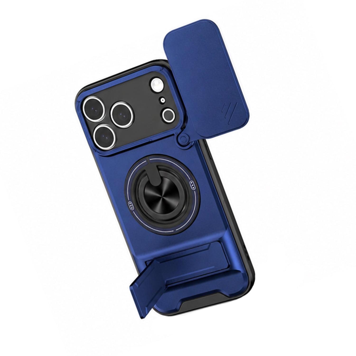 Magnetic Shockproof Slide Camera Lens Case with Ring Stand for iPhone 17 Pro Max - Blue