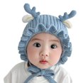 thumbnail image 4 of Gorro de lana para bebé Otoño Invierno Protección para los oídos Lindo asta Gorro de punto cálido para bebés Bebés Niños pequeños Azul, 4 of 8