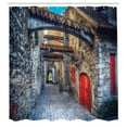 thumbnail image 3 of Ambesonne Medieval Shower Curtain, Old Stone House Town, 69"Wx84"L, Grey Red Brown, 3 of 5