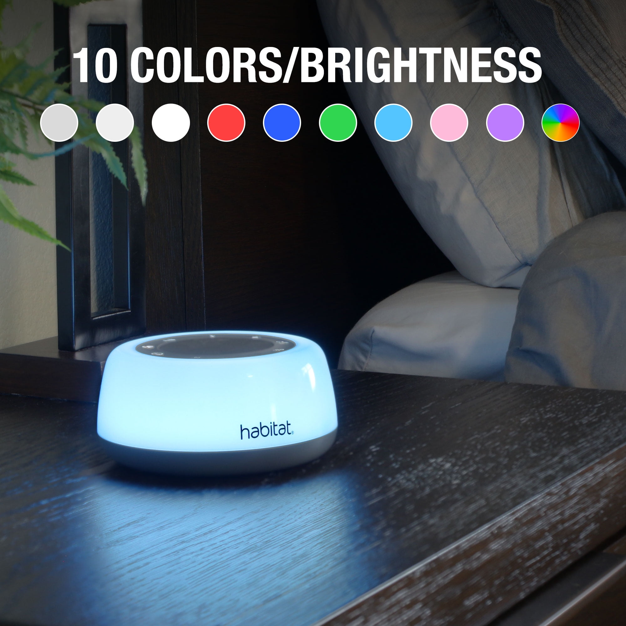 Habitat White Noise Machine, Multi-Color Night Light, 25 Relaxation Sounds, Bluetooth, 4 Timer Options, 17 Volume Levels