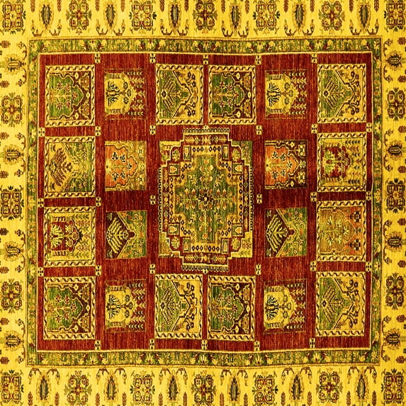 Ahgly Company Machine Washable Indoor Square Abstract Yellow Modern Area Rugs, 5' Square