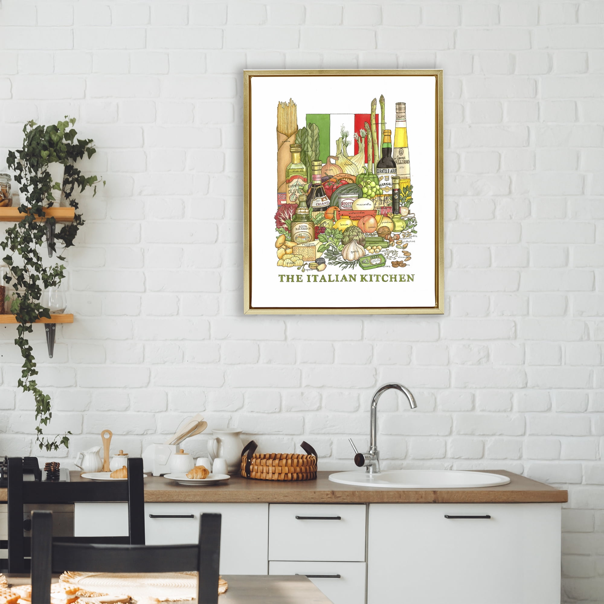 Stupell Industries Italian Kitchen and Food Gold Framed Floater Canvas Wall Art, design by Nancy Overton